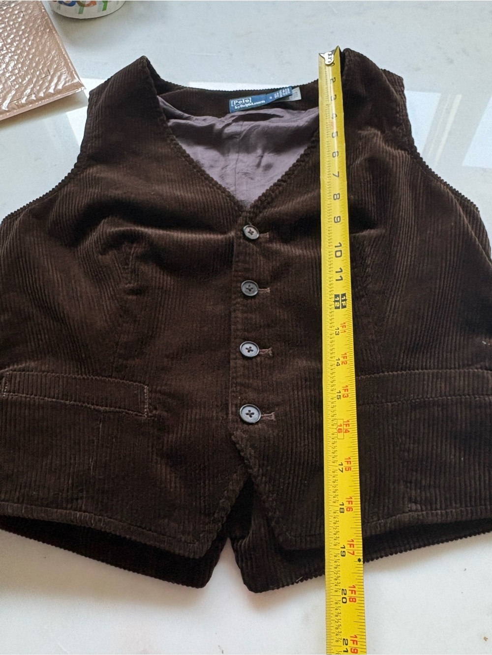 Polo Ralph Lauren Women’s Corduroy Vest Brown Tuxedo Cotton Button Up Waistcoat - Picture 9 of 12